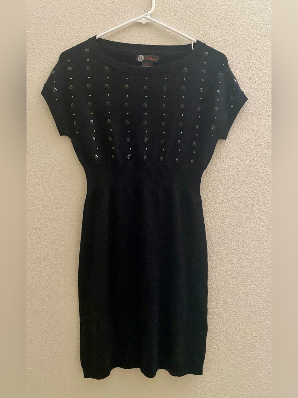 J J Basics Studded Black Short-Sleeve Knit Mini Dress